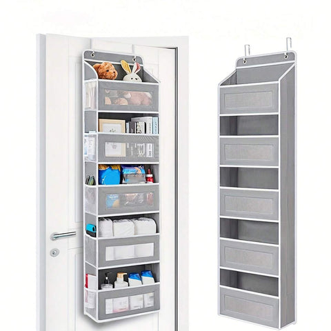 FF FINESSE THING Heavy-Duty 5-Tier Door Organizer With Transparent Shelves - Space-Saving Over Door Storage Rack, Holds 44 Lbs Per Tier, Foldable Closet Organizer For Kids/Teen Rooms, Bedrooms - Easy Assembly Door Mount Shelf, Over The Door Storage
