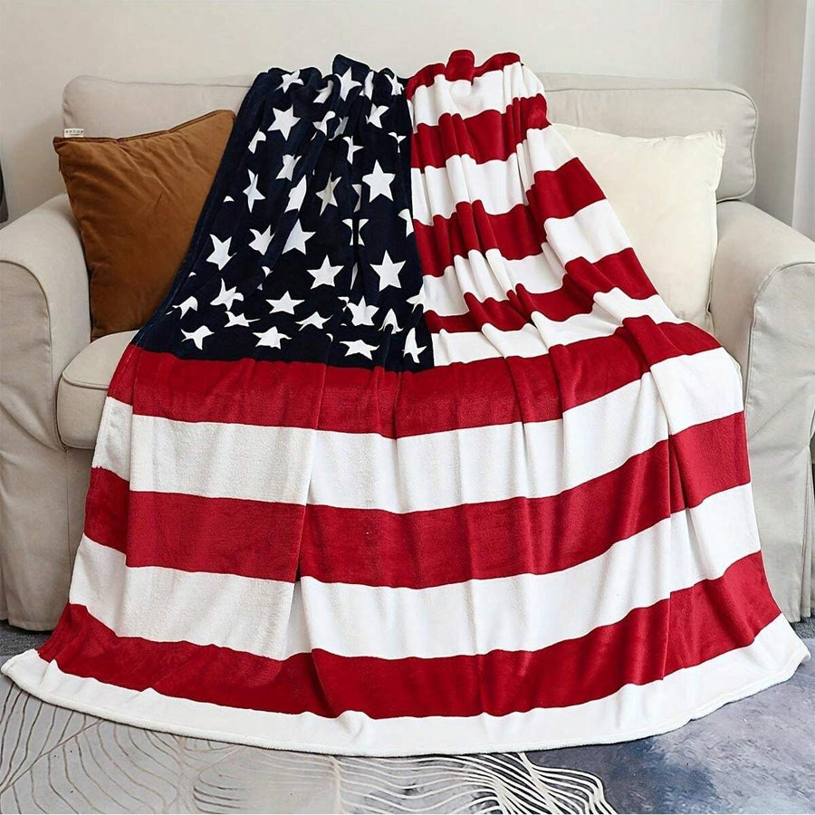 1 Piece Super Soft American Flag Print Flannel Blanket-Perfect For Bed, Sofa, Chair, Camping, Living Room, Office And Gift-Multi-Purpose Holiday Gift